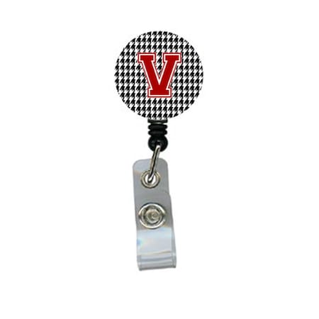 Teacher&Aposs Aid Houndstooth Black Initial V Monogram Initial Retractable Badge Reel Or Id Holder With Clip TE3426030